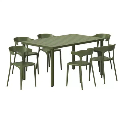WestinTrends Playa Set da Pranzo da Esterno in Metallo Rettangolare a 7 Pezzi con Sedie da Pranzo Impilabili in Plastica per 6 Persone