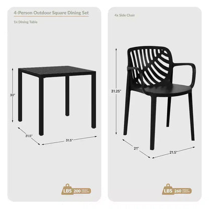 WestinTrends Playa Ensemble de salle à manger d'extérieur carré 5 pièces avec chaises empilables