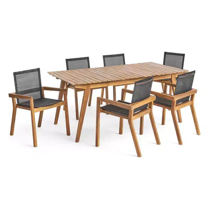 Christopher Knight Home Copperfield, set da pranzo da 7 pezzi per esterni in rete e legno di acacia