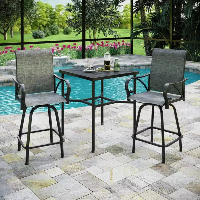 Captiva Designs Ensemble 3 pièces de bar de jardin géométrique en acier avec table et tabourets hauts pivotants