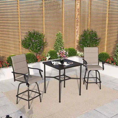 Captiva Designs Ensemble 3 pièces de bar de jardin géométrique en acier avec table et tabourets hauts pivotants