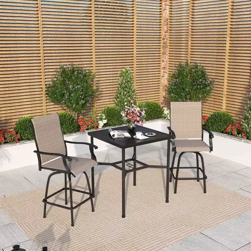 Captiva Designs Ensemble 3 pièces de bar de jardin géométrique en acier avec table et tabourets hauts pivotants