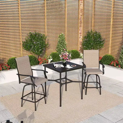 Captiva Designs Ensemble 3 pièces de bar de jardin géométrique en acier avec table et tabourets hauts pivotants