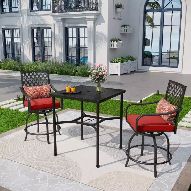 Captiva Designs Ensemble 3 pièces de bar de jardin géométrique en acier avec table et tabourets hauts pivotants