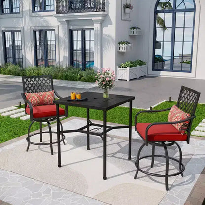 Captiva Designs Ensemble 3 pièces de bar de jardin géométrique en acier avec table et tabourets hauts pivotants