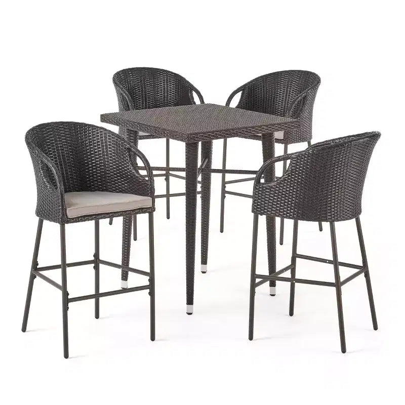 Christopher Knight Home Plauche Set Bar da Esterno a 5 Pezzi in Vimini e Ferro con Cuscini