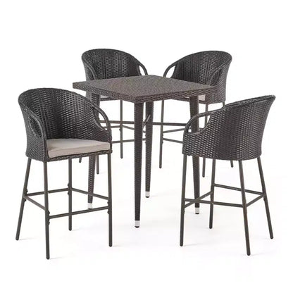 Christopher Knight Home Plauche Set Bar da Esterno a 5 Pezzi in Vimini e Ferro con Cuscini