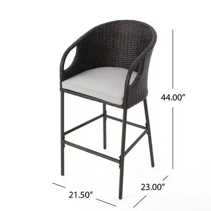 Christopher Knight Home Plauche Set Bar da Esterno a 5 Pezzi in Vimini e Ferro con Cuscini