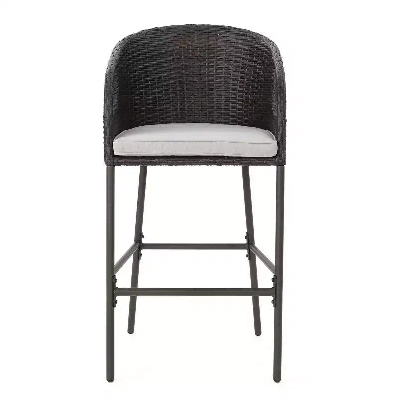 Christopher Knight Home Plauche Set Bar da Esterno a 5 Pezzi in Vimini e Ferro con Cuscini