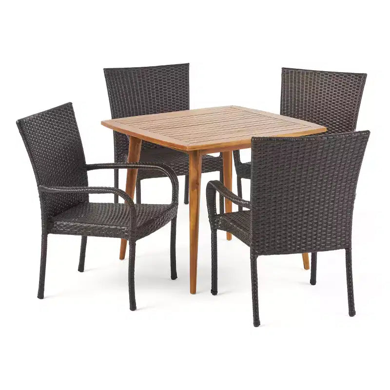 Ensemble de salle à manger 5 pièces en bois d'acacia et osier Christopher Knight Home Lagen