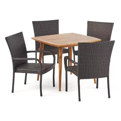 Ensemble de salle à manger 5 pièces en bois d'acacia et osier Christopher Knight Home Lagen