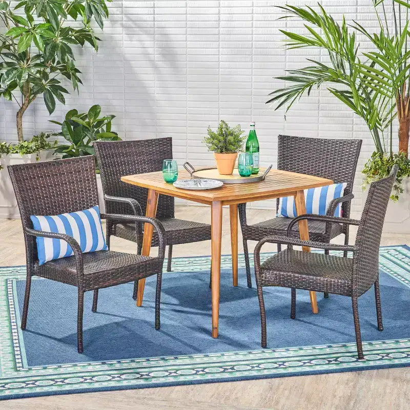 Ensemble de salle à manger 5 pièces en bois d'acacia et osier Christopher Knight Home Lagen