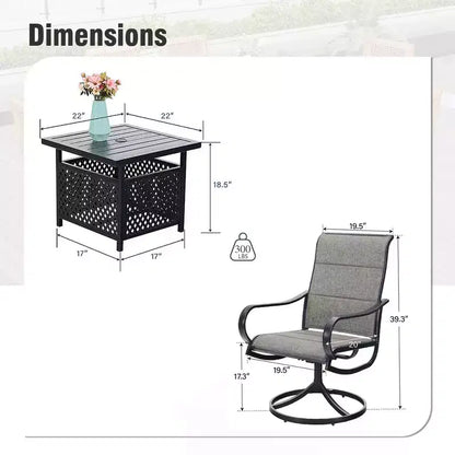 Captiva Designs Tavolo Bistrot Quadrato 3 Pezzi per Patio e Sedie Girevoli con Tessuto Textilene Grigio-Marrone