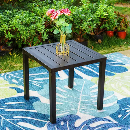 Captiva Designs Tavolo Bistrot Quadrato 3 Pezzi per Patio e Sedie Girevoli con Tessuto Textilene Grigio-Marrone