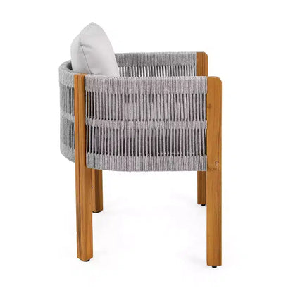 Christopher Knight Home Corin Elara Set da pranzo da 5 pezzi in legno di acacia con corda intrecciata, tavolo a doghe e cuscini