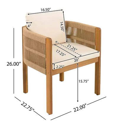Christopher Knight Home Corin Elara Set da pranzo da 5 pezzi in legno di acacia con corda intrecciata, tavolo a doghe e cuscini
