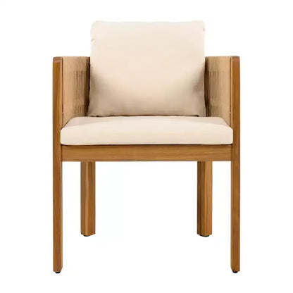 Christopher Knight Home Corin Elara Set da pranzo da 5 pezzi in legno di acacia con corda intrecciata, tavolo a doghe e cuscini