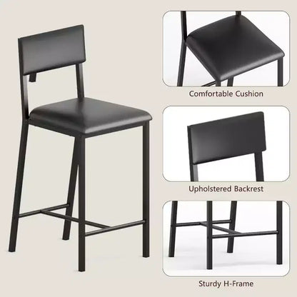Ensemble de 2 chaises de bar Fulvari avec étagères de rangement ouvertes, porte-gobelet et porte-bouteilles, table de bar et chaises pour appartements, coins de cuisine, petits espaces