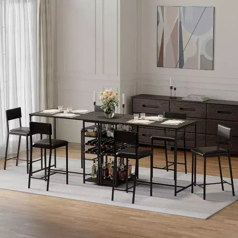 Ensemble de 2 chaises de bar Fulvari avec étagères de rangement ouvertes, porte-gobelet et porte-bouteilles, table de bar et chaises pour appartements, coins de cuisine, petits espaces