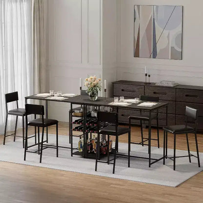Ensemble de 2 chaises de bar Fulvari avec étagères de rangement ouvertes, porte-gobelet et porte-bouteilles, table de bar et chaises pour appartements, coins de cuisine, petits espaces