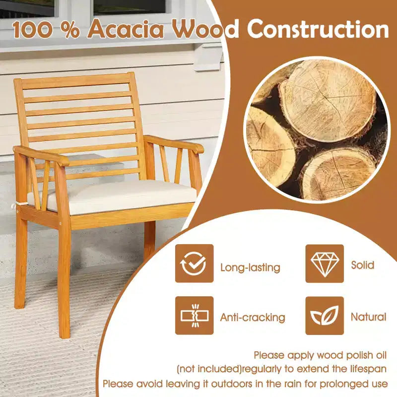 Costway Ensemble de salle à manger 6 pièces pour patio, table et bancs en bois d'acacia avec trou de parasol de 5 cm