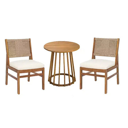 Christopher Knight Home Elara, ensemble de salle à manger d'extérieur 3 pièces en bois rustique avec chaises en osier tressé
