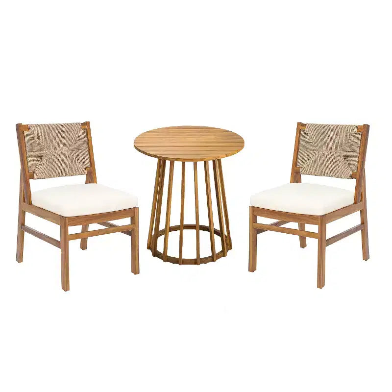Christopher Knight Home Elara, ensemble de salle à manger d'extérieur 3 pièces en bois rustique avec chaises en osier tressé