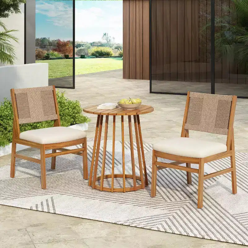 Christopher Knight Home Elara, ensemble de salle à manger d'extérieur 3 pièces en bois rustique avec chaises en osier tressé