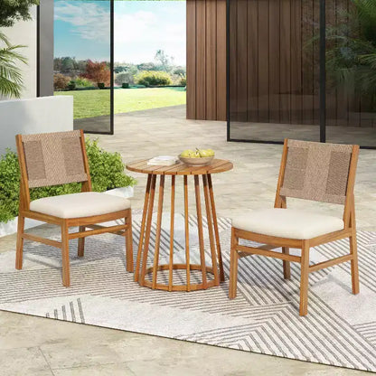 Christopher Knight Home Elara, ensemble de salle à manger d'extérieur 3 pièces en bois rustique avec chaises en osier tressé