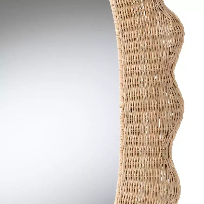 Scalloped Natural Rattan Wall Mirror ¨C Oval Boho Coastal, 95,3 cm High