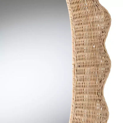 Scalloped Natural Rattan Wall Mirror ¨C Oval Boho Coastal, 95,3 cm High