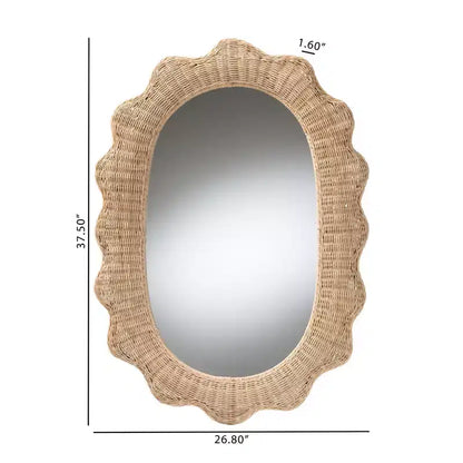 Scalloped Natural Rattan Wall Mirror ¨C Oval Boho Coastal, 95,3 cm High