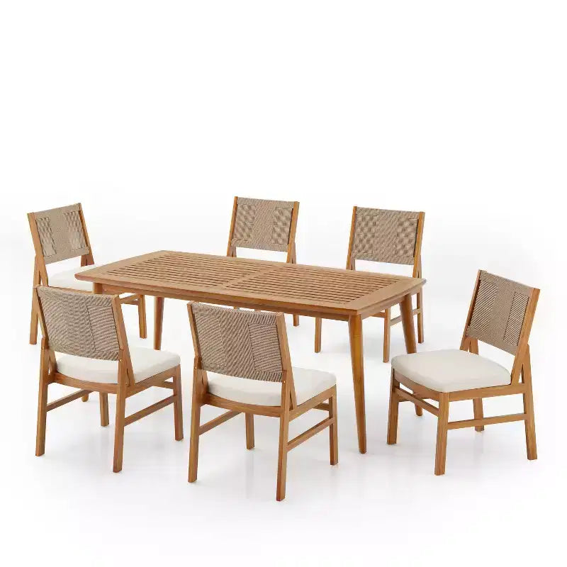 Ensemble de salle à manger d'extérieur 7 pièces Christopher Knight Home Lucinda en bois d'acacia rustique avec chaises en osier tressé