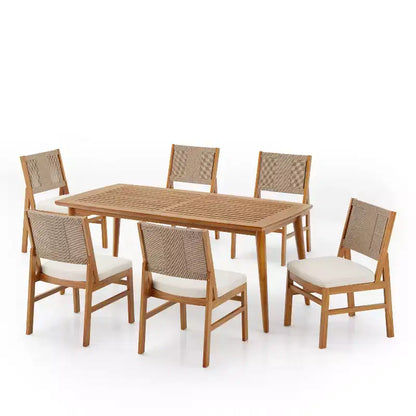 Ensemble de salle à manger d'extérieur 7 pièces Christopher Knight Home Lucinda en bois d'acacia rustique avec chaises en osier tressé