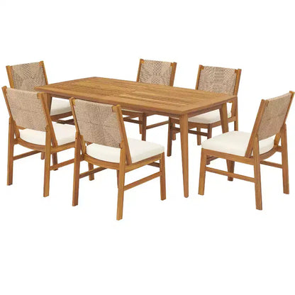 Ensemble de salle à manger d'extérieur 7 pièces Christopher Knight Home Lucinda en bois d'acacia rustique avec chaises en osier tressé