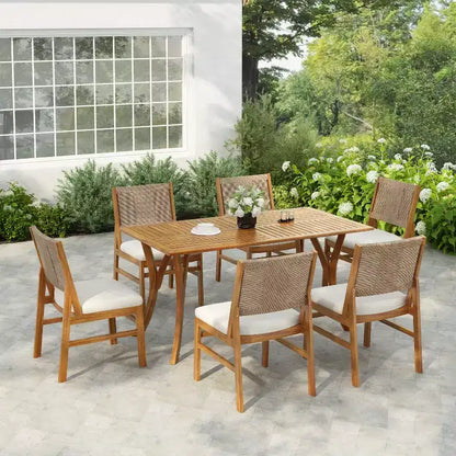 Christopher Knight Home Maurice Set da Pranzo da Esterno 7 Pezzi in Legno di Acacia Rustico con Sedie in Vimini Intrecciato