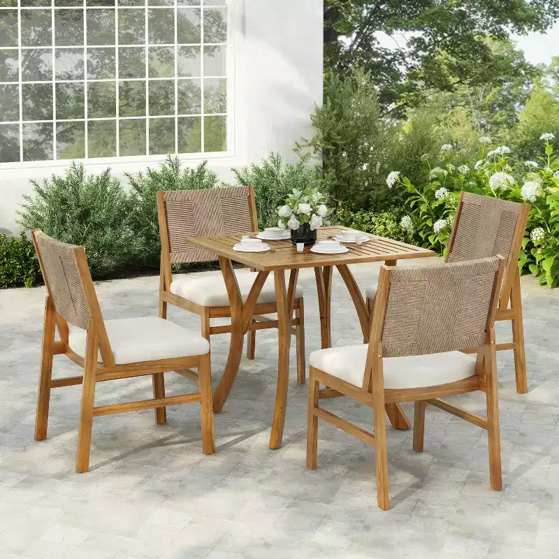 Christopher Knight Home Isidora – Ensemble de salle à manger d'extérieur 5 pièces en bois d'acacia rustique avec chaises en osier