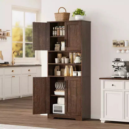 Mobile Contenitore con Ripiani Regolabili e Ante in Vetro, Credenza per Soggiorno, Dispensa da Cucina Autoportante, Mobiletto per Bagno
