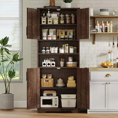 Mobile Contenitore con Ripiani Regolabili e Ante in Vetro, Credenza per Soggiorno, Dispensa da Cucina Autoportante, Mobiletto per Bagno
