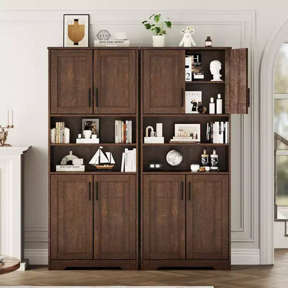 Mobile Contenitore con Ripiani Regolabili e Ante in Vetro, Credenza per Soggiorno, Dispensa da Cucina Autoportante, Mobiletto per Bagno