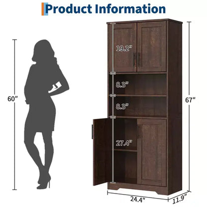 Mobile Contenitore con Ripiani Regolabili e Ante in Vetro, Credenza per Soggiorno, Dispensa da Cucina Autoportante, Mobiletto per Bagno