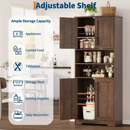 Mobile Contenitore con Ripiani Regolabili e Ante in Vetro, Credenza per Soggiorno, Dispensa da Cucina Autoportante, Mobiletto per Bagno