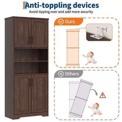 Mobile Contenitore con Ripiani Regolabili e Ante in Vetro, Credenza per Soggiorno, Dispensa da Cucina Autoportante, Mobiletto per Bagno