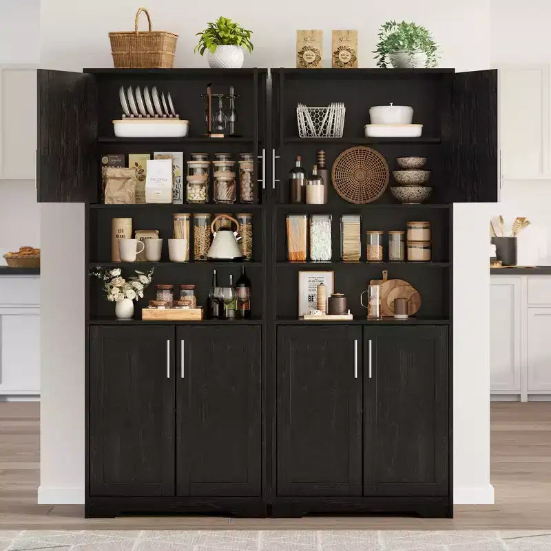 Mobile Contenitore con Ripiani Regolabili e Ante in Vetro, Credenza per Soggiorno, Dispensa da Cucina Autoportante, Mobiletto per Bagno
