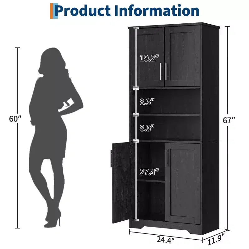 Mobile Contenitore con Ripiani Regolabili e Ante in Vetro, Credenza per Soggiorno, Dispensa da Cucina Autoportante, Mobiletto per Bagno