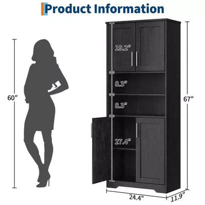 Mobile Contenitore con Ripiani Regolabili e Ante in Vetro, Credenza per Soggiorno, Dispensa da Cucina Autoportante, Mobiletto per Bagno