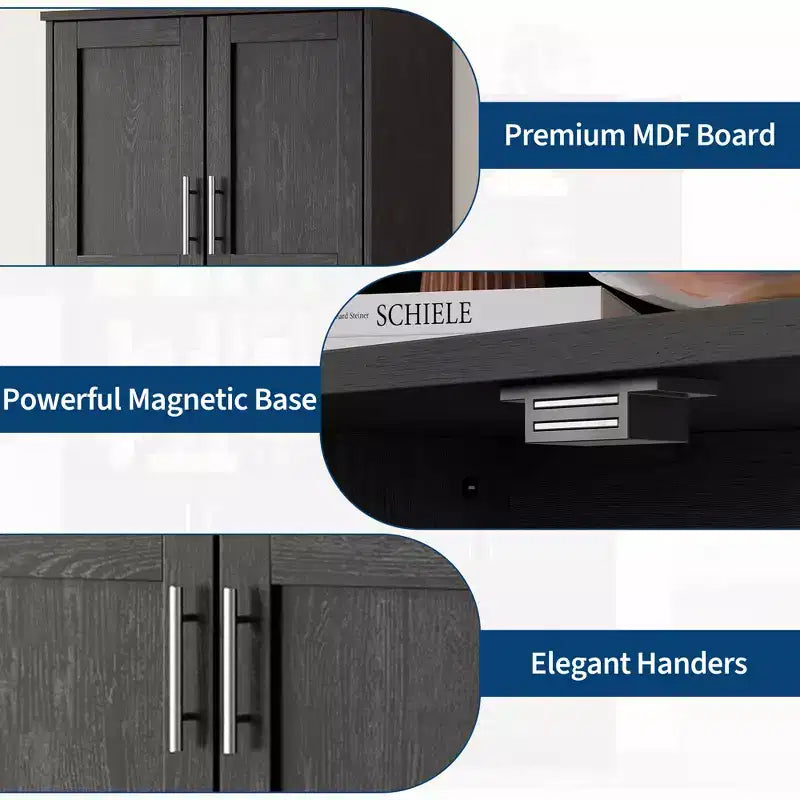 Mobile Contenitore con Ripiani Regolabili e Ante in Vetro, Credenza per Soggiorno, Dispensa da Cucina Autoportante, Mobiletto per Bagno