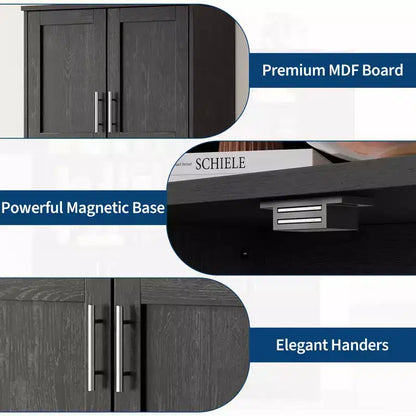 Mobile Contenitore con Ripiani Regolabili e Ante in Vetro, Credenza per Soggiorno, Dispensa da Cucina Autoportante, Mobiletto per Bagno