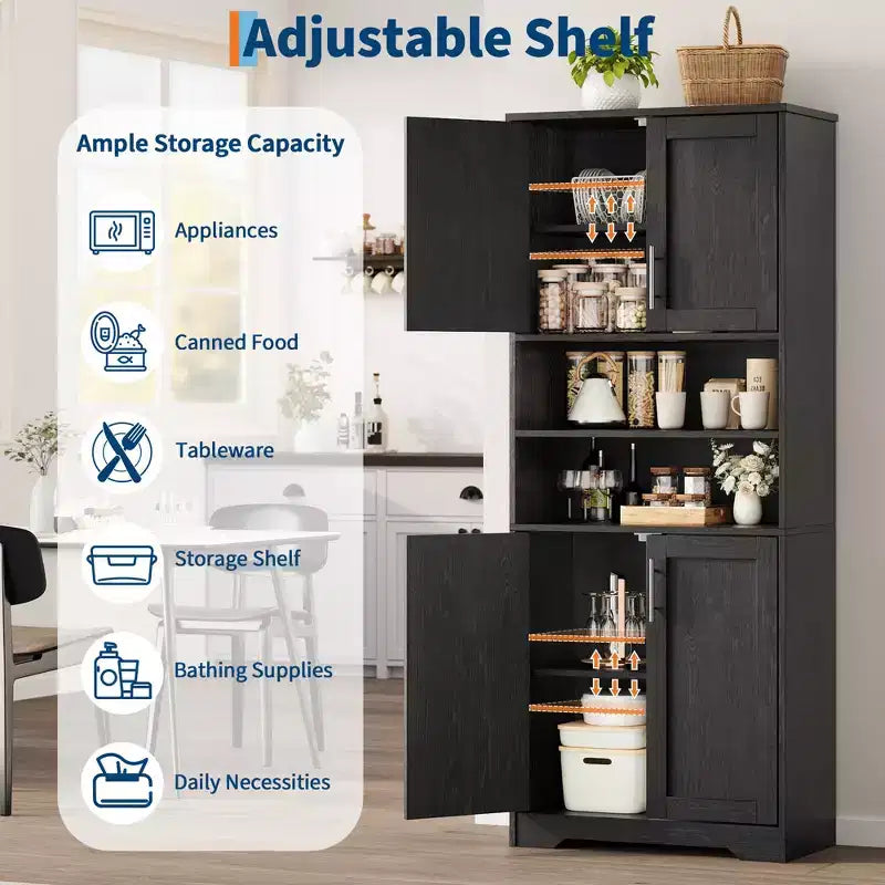 Mobile Contenitore con Ripiani Regolabili e Ante in Vetro, Credenza per Soggiorno, Dispensa da Cucina Autoportante, Mobiletto per Bagno