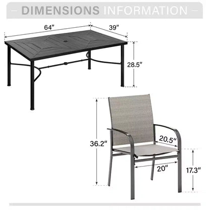 Captiva Designs Ensemble de salle à manger d'extérieur 7 pièces en acier rectangulaire avec motif géométrique et chaises fixes en toile